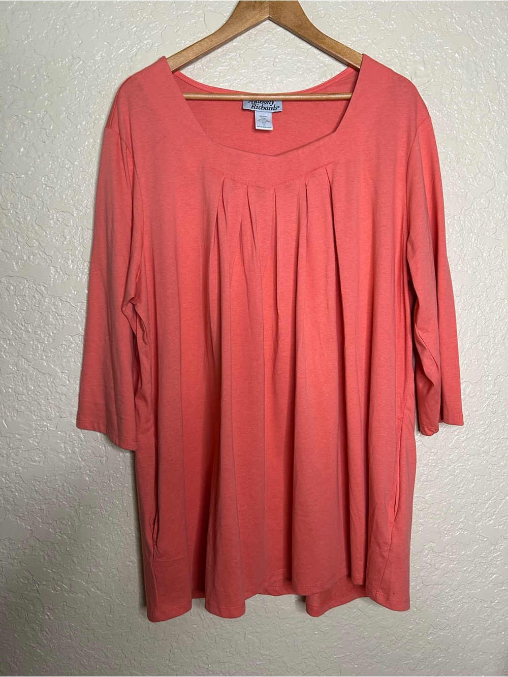 🩷 Anthony Richards Women 2x Pleated Neck Swing Tunic with Pockets Coral Comfy